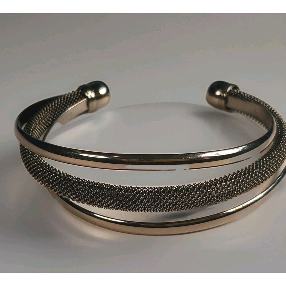 Modernist Cuff Bracelet Sleek Sliver Mesh & Black  Metal